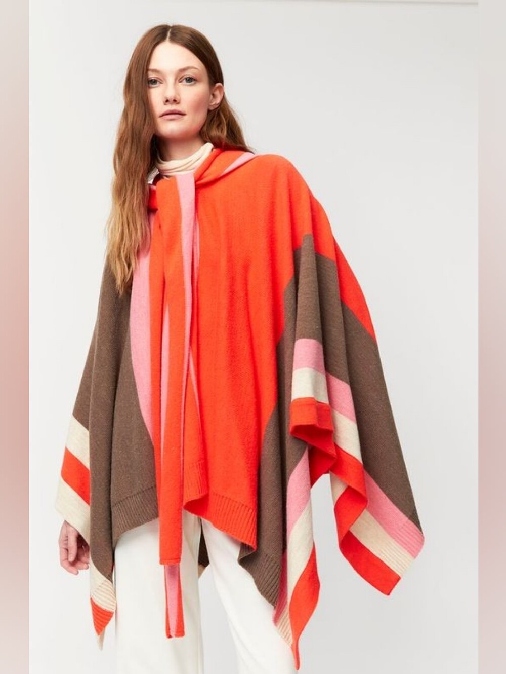 Aldo Martins NWT Colorblock Wool Blend Hooded Poncho Cape